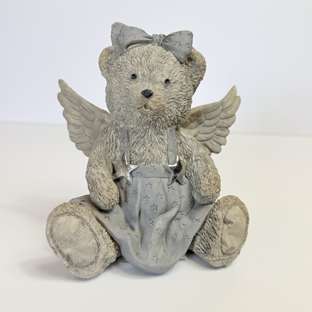 Hobby Lobby Teddy Bear Angel Figurine 5" Resin Star Skirt Hair Bow SKU 1646462